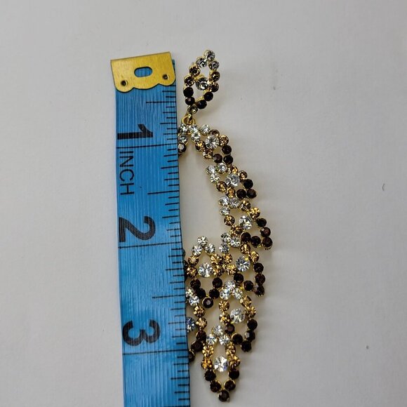 Amber and Crystal Rhinestone Chandelier Earrings - Picture 5 of 6